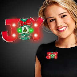 CHRISTMAS JOY Flashing LED Light Up Blinky Pin  (Military Clasp Pin)