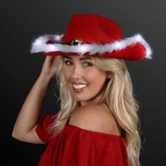 Santa Claus Cowboy Christmas Hat with White LED Fur Trim