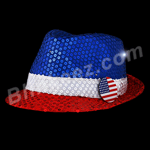 4TH OF JULY Red-White-Blue Flashing Sequin Fedora Hats