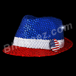 4TH OF JULY Red-White-Blue Flashing Sequin Fedora Hats