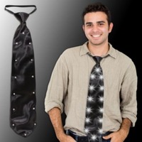 Long Black Flashing Light Up Necktie with Bright White LEDs