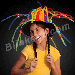 Funny Clown Top Hat with LED Flashing Lights & Noodle Hair