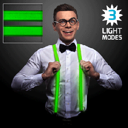 GREEN Light Up LED Flashing Suspenders
