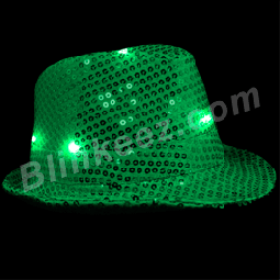 Green Sequin Flashing Fedora Hats with Flashing LEDs
