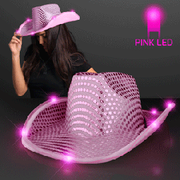 Pink Sequin Cowboy Hat with Flashing Pink LED Brim