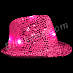 Pink Sequin Flashing Fedora Hats with Flashing LEDs