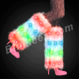 Rainbow Light Up Flashing Funky Furry Leg Warmers