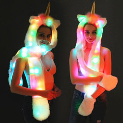 Light Up Faux Fur Unicorn Hat Scarf Gloves