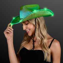 GREEN Iridescent Light Up Cowgirl Hat