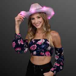 PINK Iridescent Light Up Cowgirl Hat