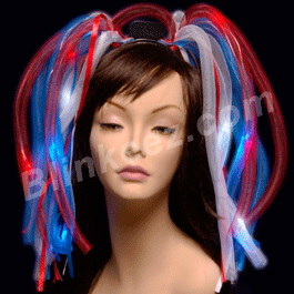 Red White Blue Noodle Headband Flashing Dreads 