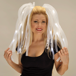 White Flashing Noodle Headband w/ LEDs & White Ribbons