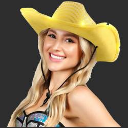 GOLD Sequin Cowboy Hat with Flashing Yellow LED Brim
