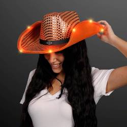 Electrifying ORANGE Light Up Cowboy Hat