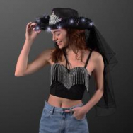 BLACK Light Up Cowgirl Hat With Removable Veil