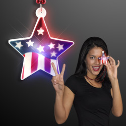 Light Up Flag Star on Red Silver & Blue Mardi Gras Beads
