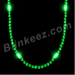 GREEN Glow LED Mardi Gras Light Up Beaded Necklace