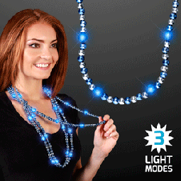 Blue & Silver - Flashing Light Up Beaded Necklace
