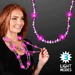 Pink, Purple & Silver - Light Up Beaded Flashing Necklace