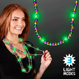 Purple, Green & Gold - Light Up Beads Flashing Mardi Gras Necklace