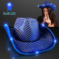 Blue Light Up LED Sequin Cowboy Hat