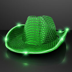 Green Light Up LED Sequin Cowboy Hat