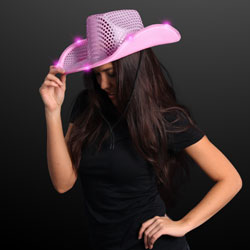 Pink Light Up LED Sequin Cowboy Hat