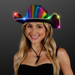 RAINBOW Cowboy Hat with Flashing Rainbow LED Brim