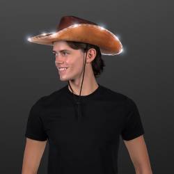 BROWN Light Up Cowboy Hat with LED Brim