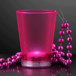 Light Up Flashing Pink Shot Glass on Pink Party Bead Necklace